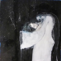 Painting of a snow ghost (Yuki Onna) for production of Kwaidan