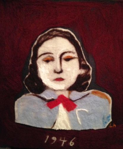 felted wool painting of a woman by Laurel Hausler