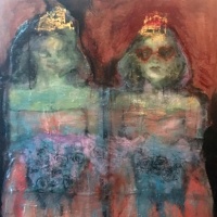 painting of two bad debutantes by Laurel Hausler