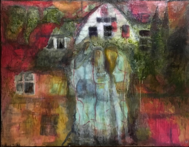 painting of houses with windows by Laurel Hausler
