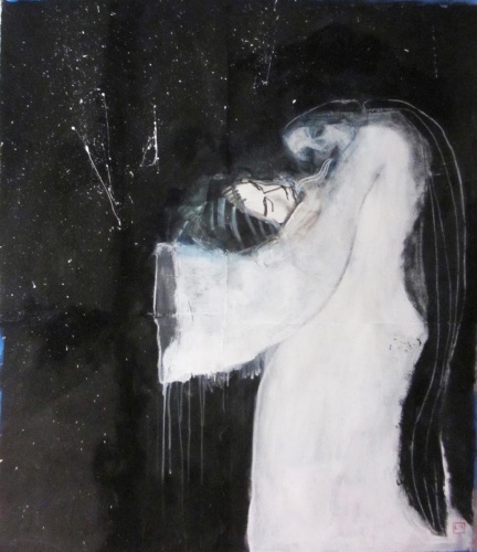 Painting of a snow ghost (Yuki Onna) for production of Kwaidan