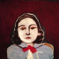 felted wool painting of a woman by Laurel Hausler