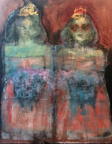 painting of two bad debutantes by Laurel Hausler